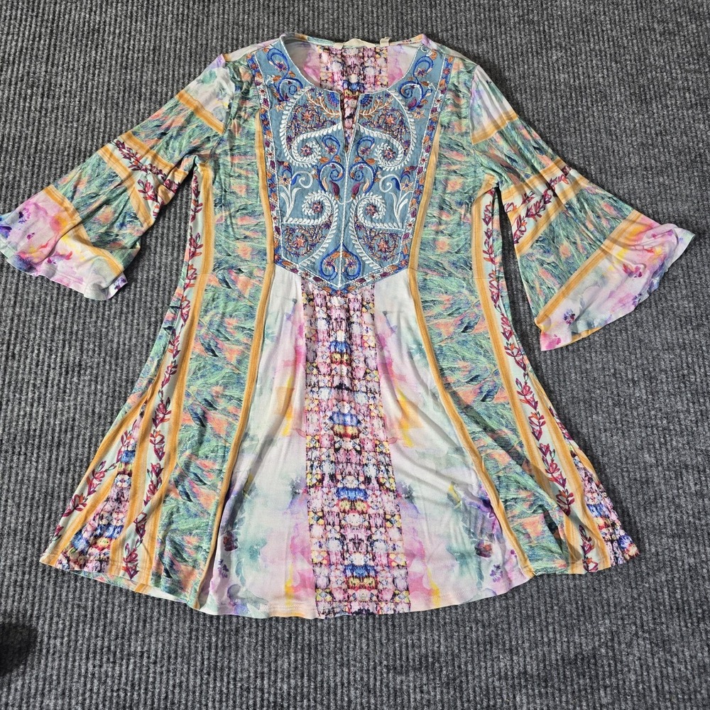 SOFT URROUNDINGS shirt size XS Pink Aqua Aerhart Flora Tunic
